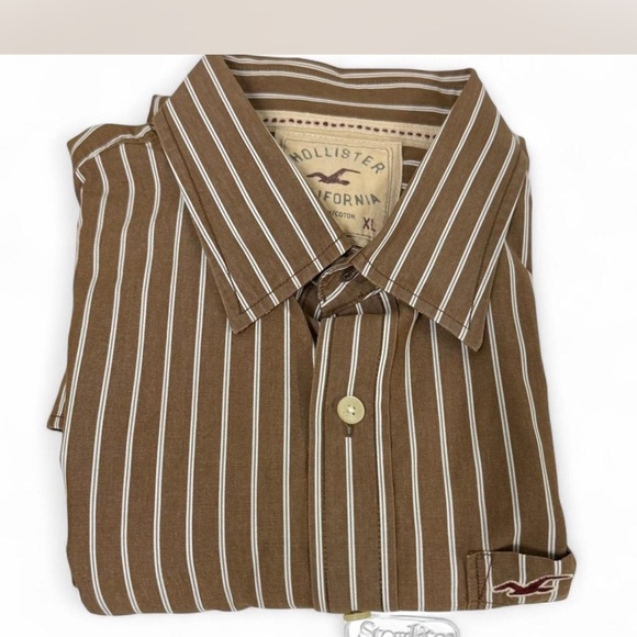 Hollister Brown and White Striped Casual Shirt - Picture 6 of 7